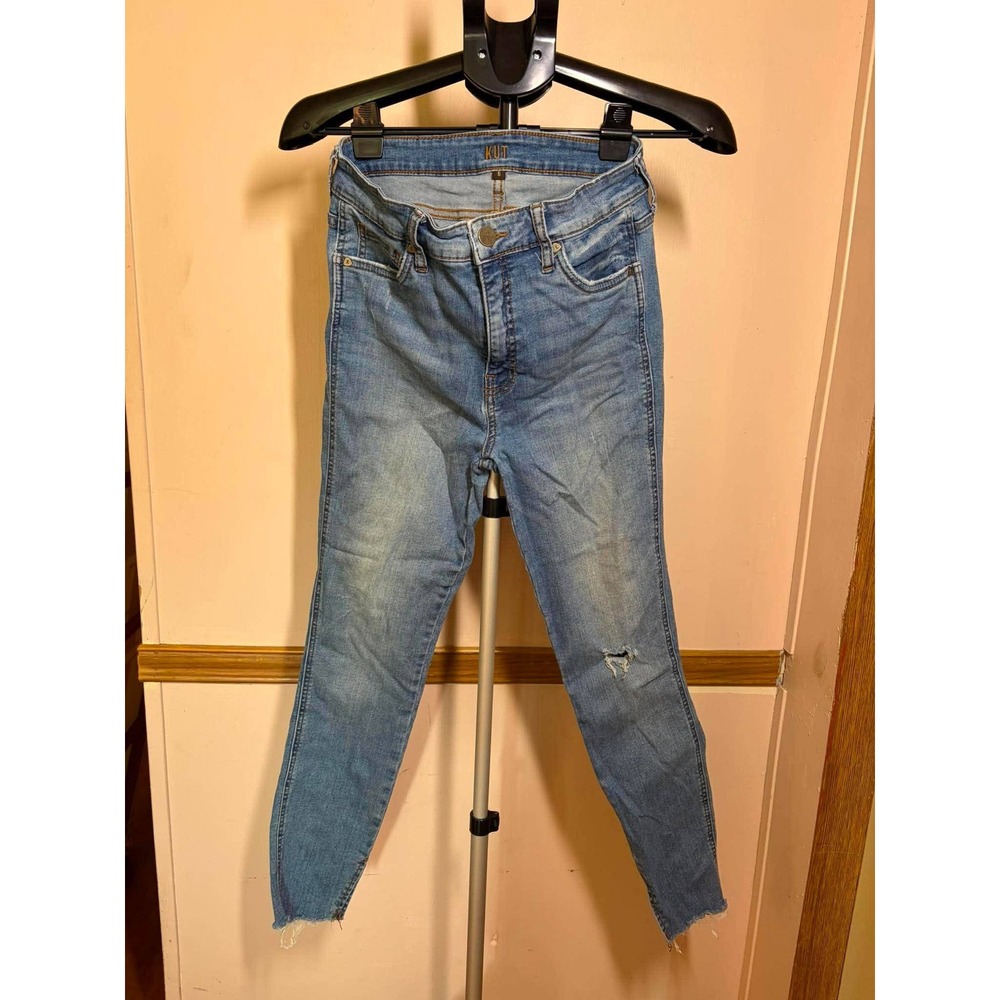 KUT from the Kloth Fab Ab Ankle Skinny Jeans Blue High Rise Distressed Size 6
